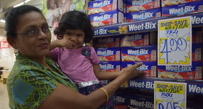 Anita Devi with her granddaughter Aastha Kumar shopping in Shop N Save Supermarket in Labasa on  September 4, 2018.. Photos: Shratika Naidu