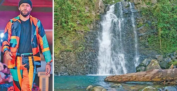 Opium Pride club manager, Henry Steele (left). (R) Bouma Waterfall, Taveuni.