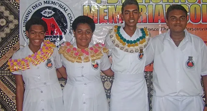 From left: Pundit Vishnu Deo Memorial College deputy head girl Buloa Wati Likuqoloqolo, head girl Joana Uluinakasaleka, head boy Jashnil Naidu and deputy head boy Nayal Nand on February 12, 2019. Photo: Rohit Kumar