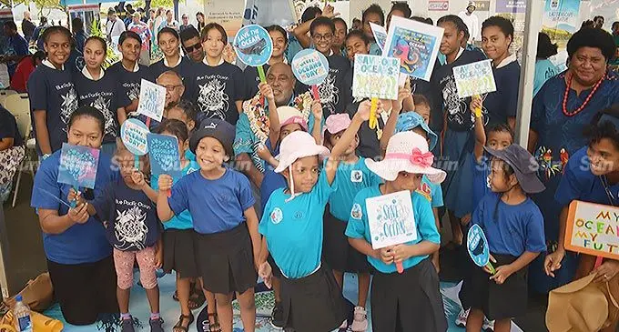 First steps learning centre students with Minister for Fisheries Semi Koroilavesau during World Oceans Day celebration in Suva on June 8, 2022. Photo: Ronald Kumar