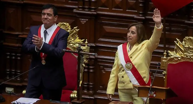 Peru’s Vice President Dina Boluarte, (right) who was called on by Congress to take the office of president after the legislature approved the removal of President Pedro Castillo in an impeachment trial, attends her swearing-in ceremony in Lima, Peru on December 7, 2022. Photo: Reuters