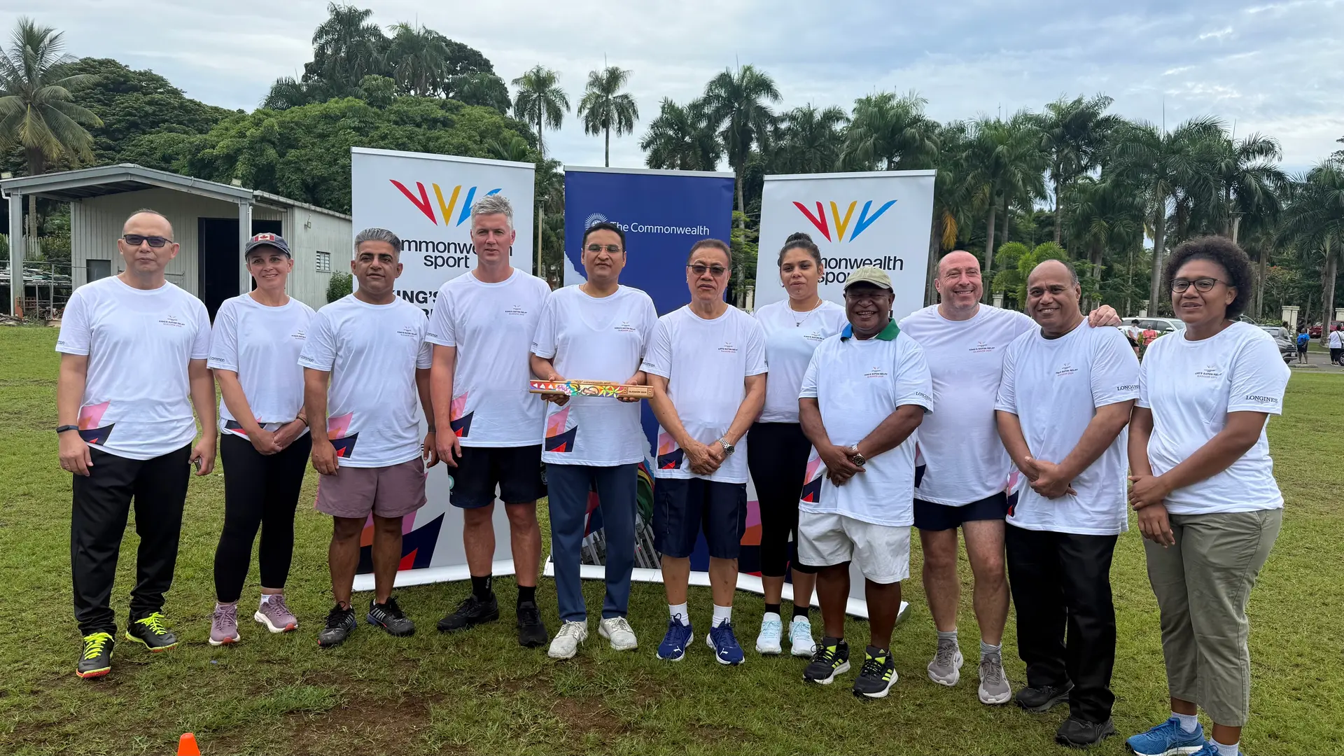 Athletes at Suva’s Albert Park, prepare to take part in the King’s Baton Relay. Photo: Talei Roko. 