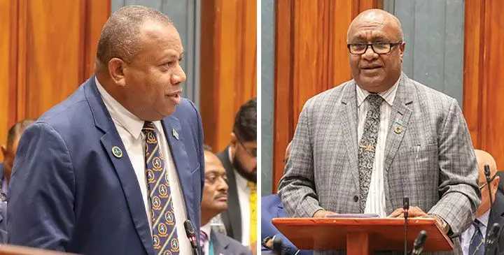 Opposition leader Inia Seruiratu and Deputy Prime Minister Manoa Kamikamica. Photos: Parliament of Fiji