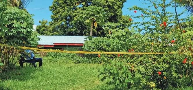A policeman guards the vacant lot in Naodamu, Labasa, where the body was discovered on January 19, 2025. Photo: Sampras Anand 