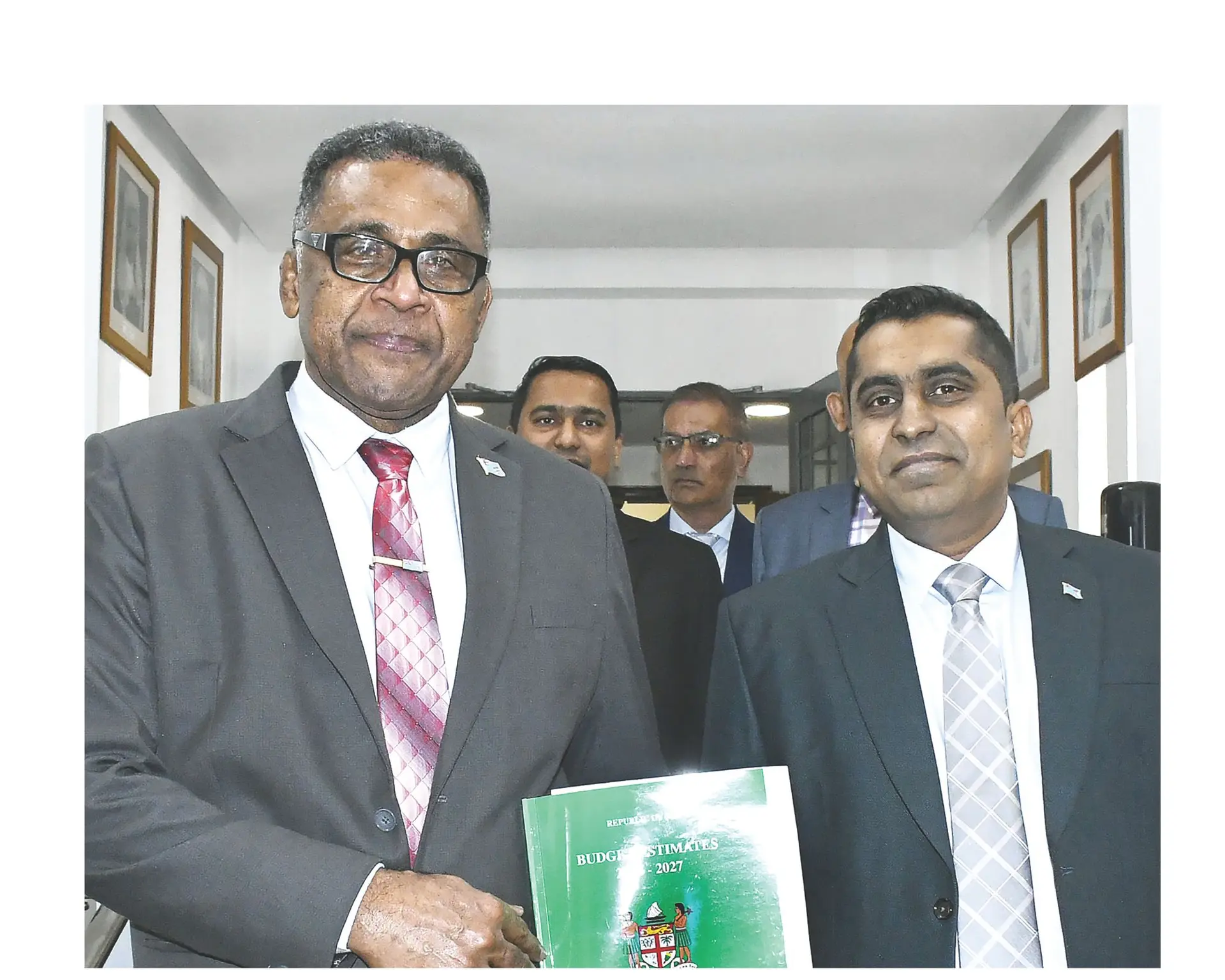 Minister for Finance Esrom Immanuel (left), with his permanent secretary, Shiri Gounder in Suva on June 26, 2026.  