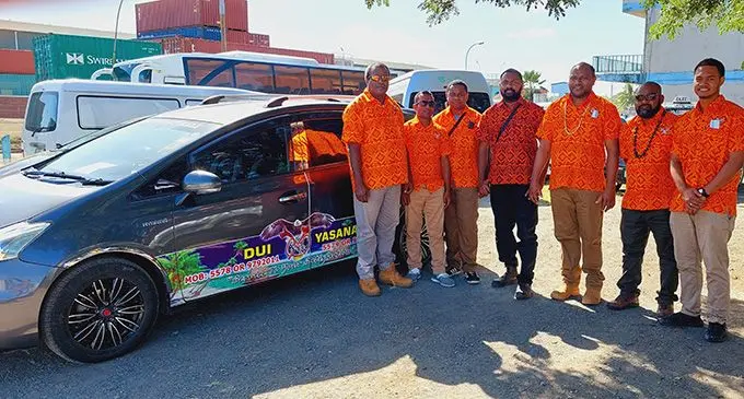 Duiyasana Taxis and Tours drivers (left) Samuela Verevakawalu, Benjamin Aune, Viliame Yavala, Serupepeli Ratu, president Rupeni Tabutabu, Lemeki Damu and Josaia Nawadra at the Port of Lautoka on August 15,2022. Photo: Salote Qalubau