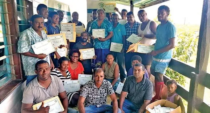 Rice farmers from Vunivutu in Macuata received their participational certificates after their farm management practices training on Monday. Photo: Sampras Anand