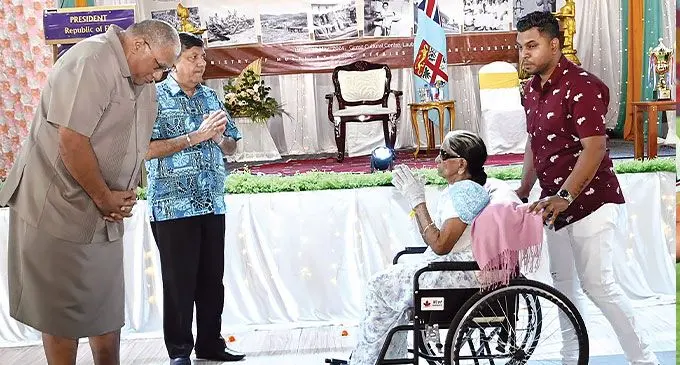 President Ratu Wiliame Katonivere, Minister for Sugar and Multi-Ethnic Affairs Charan Jeath Singh and Girmitiya descendent Gangamma at the Girmit Centre during the 145 Remembrance day celebration in Lautoka on May 13, 2024. Photo: DEPTFO News