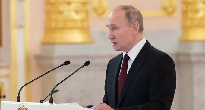 Russian President Vladimir Putin speaks at the ceremony of presenting credentials at the Kremlin in Moscow, Russia, Feb. 5, 2020. (Xinhua/Bai Xueqi)