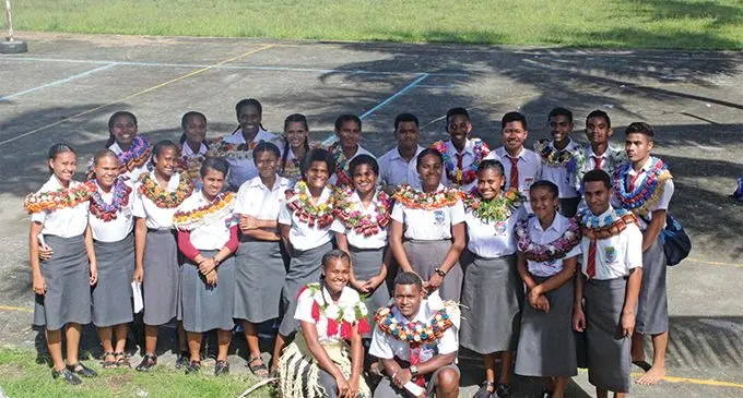 Twin Sisters Elena Rakabale and Rusila Rakabale (middle) and other prefects of Sacred Heart College after the prefects’ induction on February 12, 2019. Photo: Laisa Lui