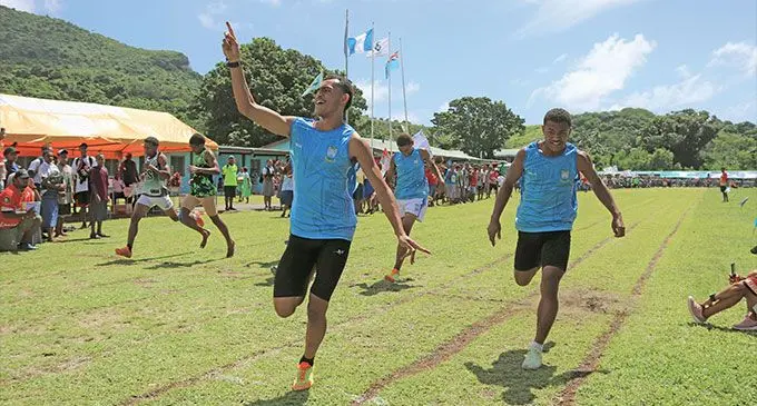 William Fox of St John’s College wins the senior boy’s 100metres final of the Lomaiviti Secondary Schools Athletics Zone meet at St John’s College ground in Cawaci, Ovalau, on April 12, 2023. Photo: Manhar Vital