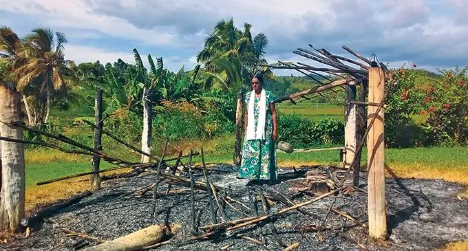 Nitya Wati, standing at the burnt farm house in Lagalaga, Labasa on May 14, 2022.