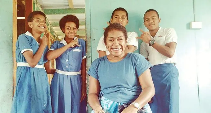 Mita Biautubu, with her students at Naivikadi Primary School in Kadavu