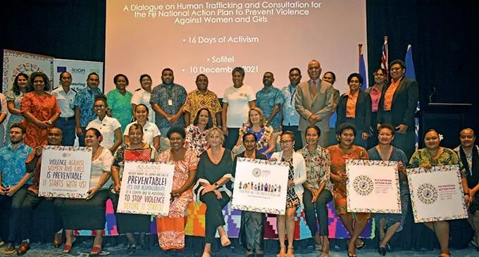 Minister Akbar with participants during the closing of the 16 Days of Activism at Sofitel Fiji Resort and Spa in Nadi last week. Photo: Mereleki Nai