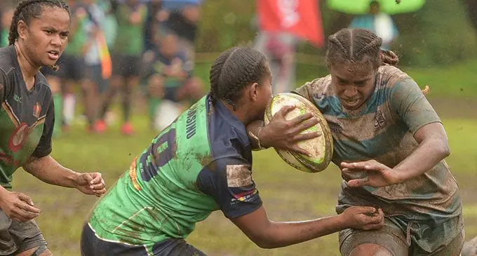Lomary Secondary School Under-19 girls on attack against Ballantine Memorial School at the Suva Grammar School ground, this afternoon. Photo: Ronald Kumar 