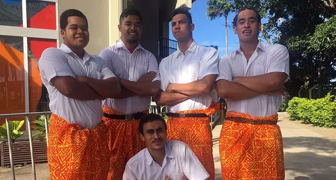 The Fiji Va’a Boys prepare to dance for Itu’muta during the Rotuma Day  celebrations at the FMF Gymnasium on May 11, 2019. Photo: Kelera Sovasiga