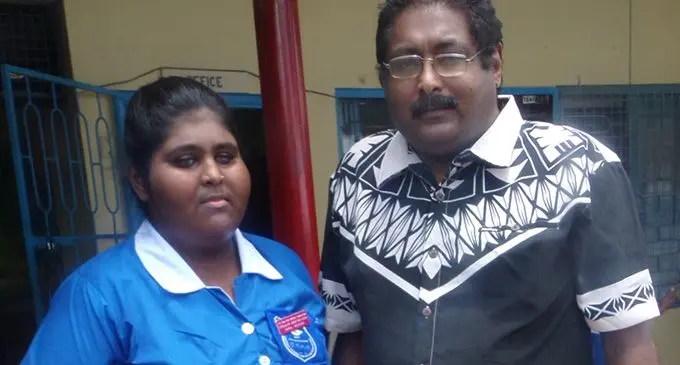 Lautoka Special School circulation monitor prefect Carol Krishna and her father Praveen Krishna.