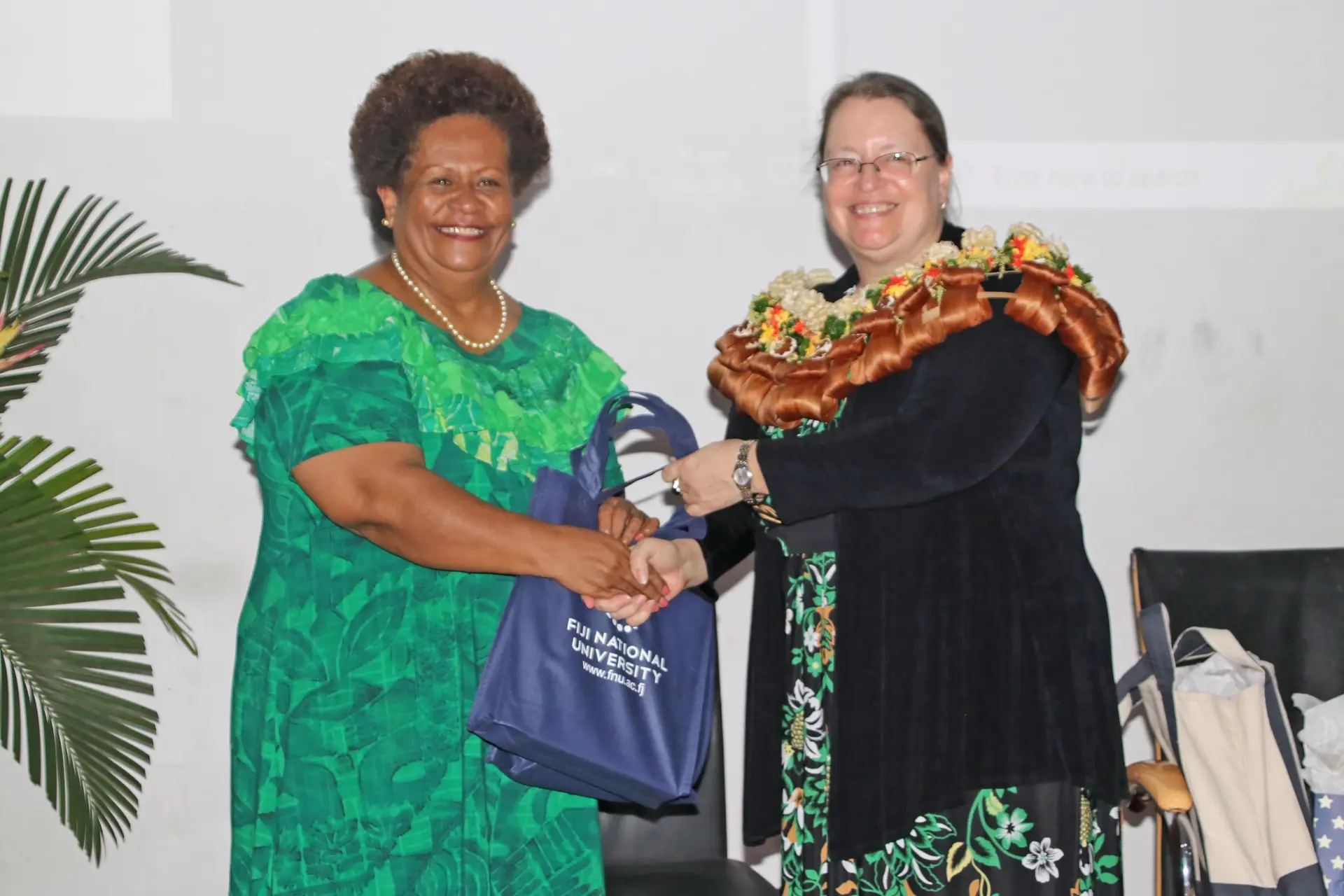 U.S Ambassador to Fiji, Ambassador Marie Damour (right) with the Fiji National University Vice-Chancellor, Professor Unaisi Nabobo-Baba. Photo: FNU