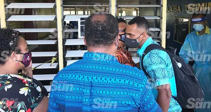 Sireli Maqala is farewelled by his parents at Labasa Airport in Waiqele on his way to Suva on September 15, 2021. Maqala is one of our sevens players tipped to make the Fijian Drua squad for next year’s Super Rugby Pacific. Photo: Shratika Naidu