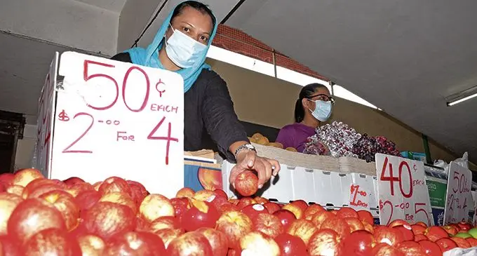 Suva market vendor Moreen Ali with her daughter Suhana Khan wearing masks at the Suva Municipal Market on April 20, 2021. Photo: Ronald Kumar