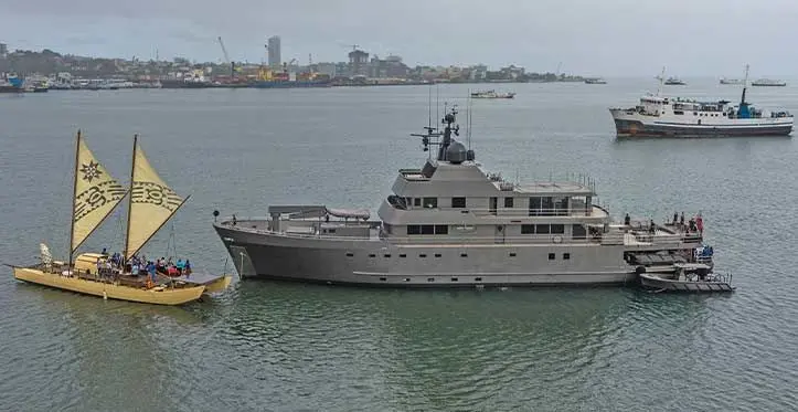 Aerial view of the Research vessel berthed at Suva Harbour on May 22, 2023. Photo: Tom Vierus/Waitt Foundation