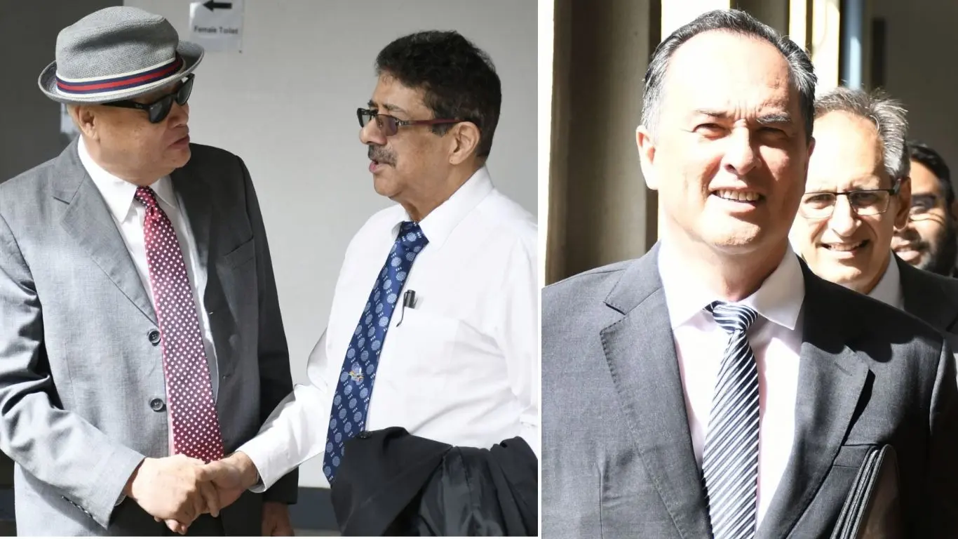 From left: Former Attorney-General Graham Leung, lawyer Hemendra Nagin and Fiji Law Society president Wylie Clarke on August 10, 2026.