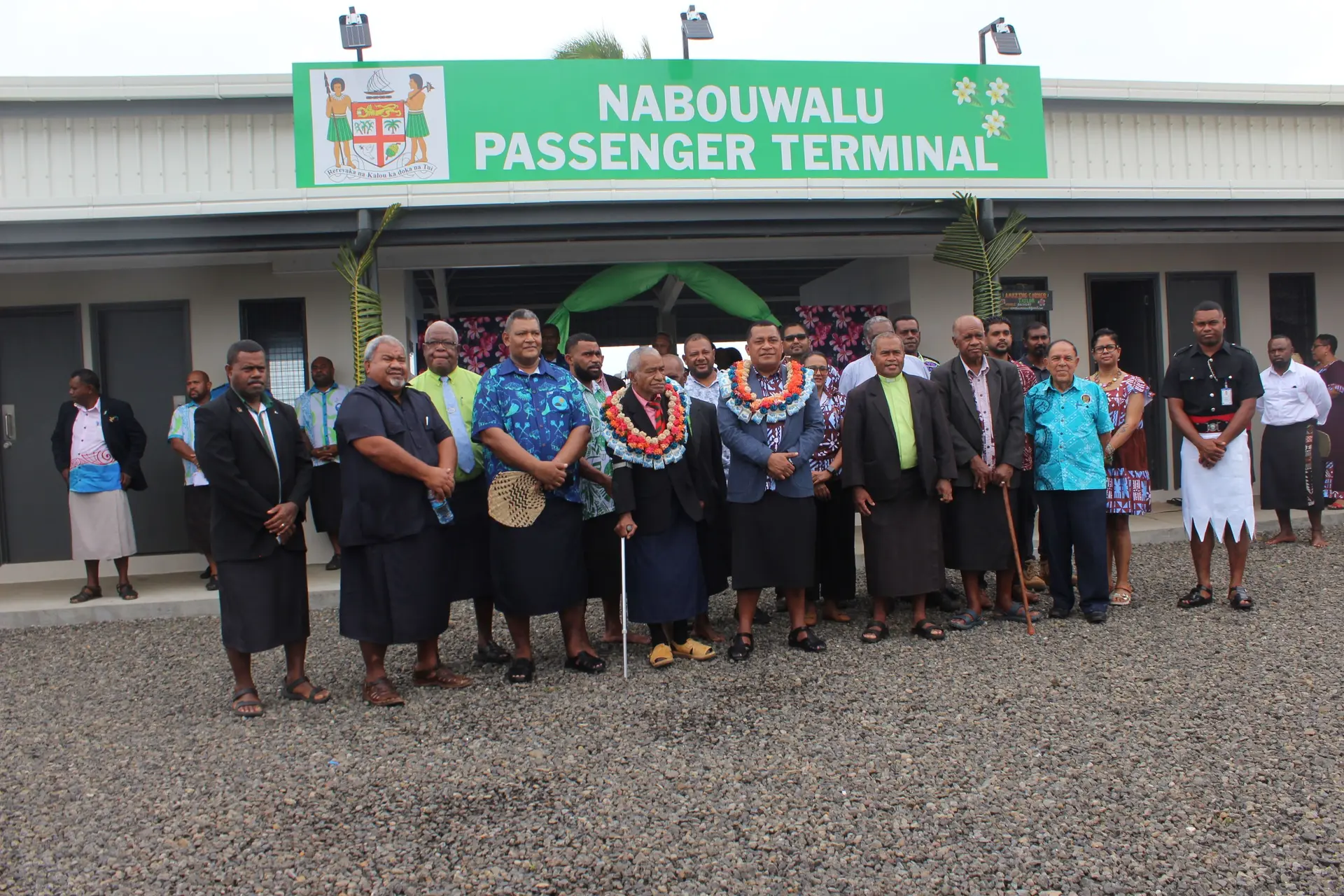 Minister for Housing and Local Government Maciu Nalumisa (fifth from right) with government officials and community members at the official opening of the Nabouwalu Passenger Services Terminal on December 16, 2025.