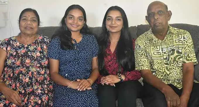 From left: Grandmother Mahima Wati. sister Priyaashna Kumar, Shivaashna Kumar and grandfather Ram Deo at their home in Meigunyah, Nadi. Photo: Waisea Nasokia