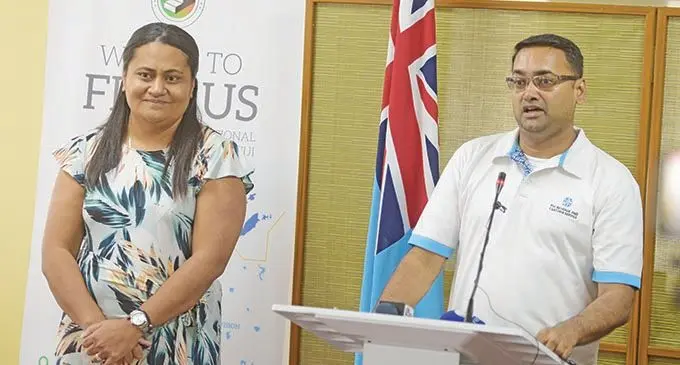 National Disaster Management Office director Vasiti Soko (left) and Fiji Revenue and Customs Service Director Revenue Fazrul Rahman on January 2, 2021.   Photo: Ronald Kumar