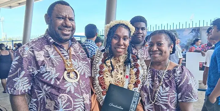 Essie Brigitte (middle), with her parents and brother at the Vodafone Arena, Suva, on April 10, 2025. Photo: Susana Melea