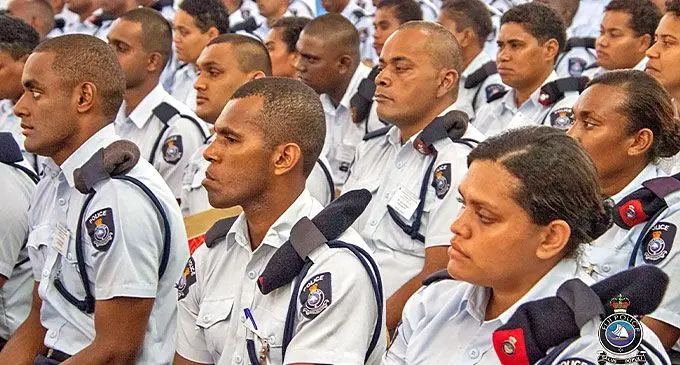 Members of the Fiji Police Force during an assembly.