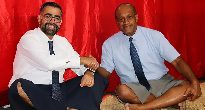 From left: Fiji Airways Managing Director and chief executive officer Andre Viljoen, Qualified Pilot Meeral Kumar, Fiji Link chief executive officer, Shaenaz Voss and Aircraft