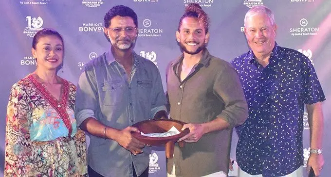 From left: Director sales Regina Wilson, Marriott International Multi Properties vice-president Neeraj Chadha, winner Luke Toomey and Pacific Golf Management’s Richard Ellis during the awards ceremony on June 11, 2022. Photo: Waisea Nasokia