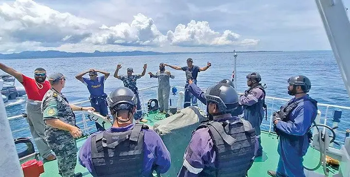 Republic of Fiji Navy personnel out at sea.