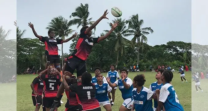 Lineout action from the Navosa-Serua clash in the Royal Tea Ranadi Cup clash at Ratu Navula College ground in Nadi this afternoon. Photo: Waisea Nasokia 