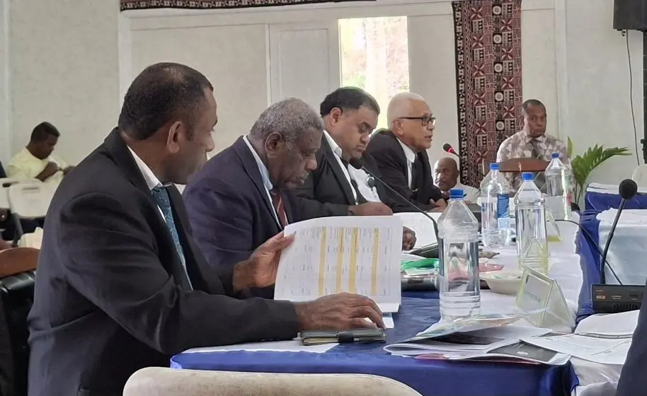 iTaukei Affairs Board Director of Operations Mosese Nakoroi (fourth from left) shares ideas at the Ra Provincial Council meeting on June 11, 2026.