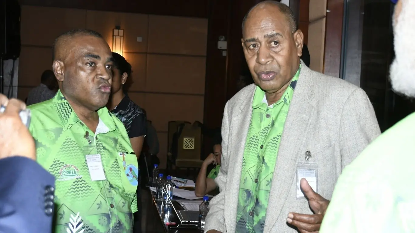 Roko Tui Kadavu Joji Banuve and Kadavu Provincial Council Chairman Isikeli Vuniwaqa during the Bose ni Yasana o Kadavu on July 29, 2026