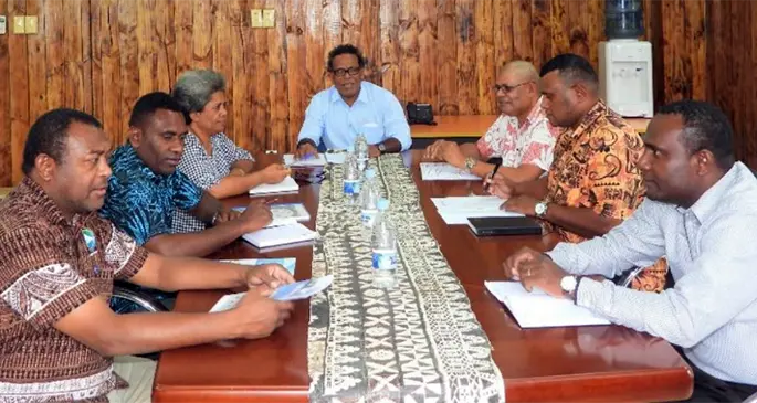 Programme Managers and senior staff of the MSG Secretariat led by the Acting Director General George Hoa’au discuss the sustainability plan on the Melanesian Bubble.