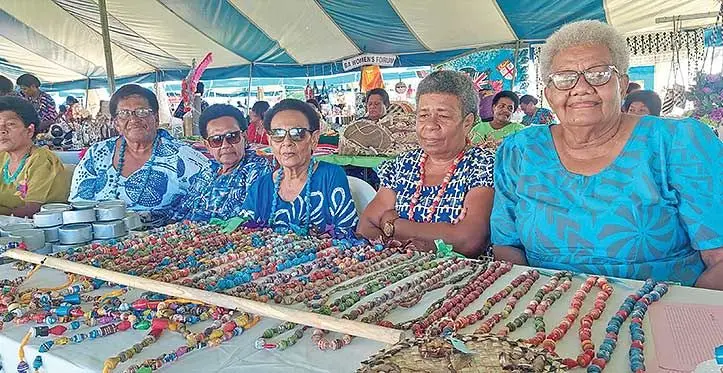 From left: Saivou district representatives Milika Vakaloloma, Emele Wabale, Litea Vakatale, Kinisimere Smith, Vasemaca Nateru, and Sulueti Lotu at the Western Division Womens Expo at the Shirley Park in Lautoka on May 3, 2023. Photo: Salote Qalubau