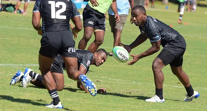  Fiji Airways Fijian 7s playmaker Waisea Nacuqu delivers the ball during training at Albert Park, Suva on May 1, 2019. Photo: Ronald Kumar