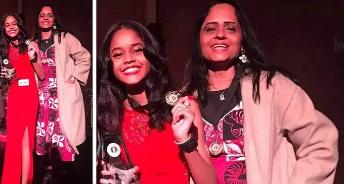 Yasheeza Karan with mother, Fairina Farzana Khan, after finishing  as Runners-up at the Bollywood Factor Talent Search Singers  competition in Auckland, New Zealand, on August 27, 2022.
