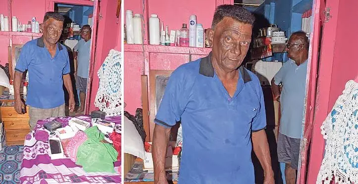 Chand, 71, of Koronivia Rd, Nausori, inside the house where his 65-year-old wife Maya Wati was attacked and robbed on November 7, 2023. Photo: Ronald Kumar