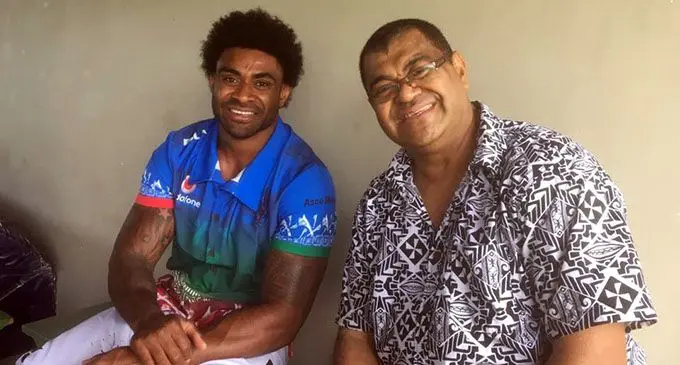 Late Peni Musunamasi (right) with former Fijian Bati captain Wes Naiqama during the 2017 Rugby League World Cup.  Photo: FNRL 