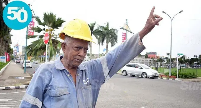 Rajesh Kumar Singh, 59, explains the first rising of the Fiji Flag during the Independence Day celebration at Albert Park, Suva, on October 10, 1970. Photo: Ronald Kumar