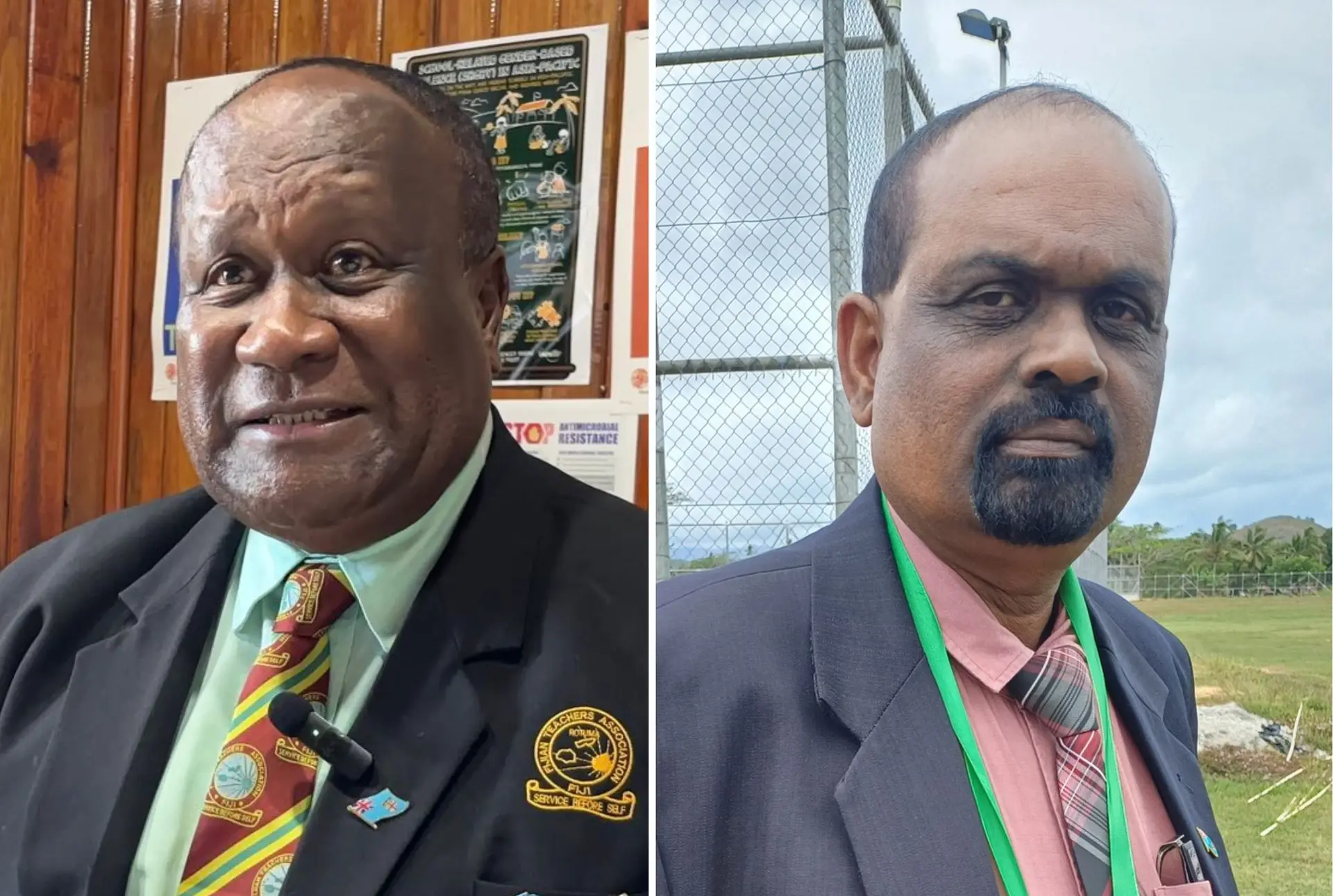 Fijian Teachers Association general secretary Paula Manumanunitoga, left, and Fiji Teachers Union general secretary Muniappa Goundar.