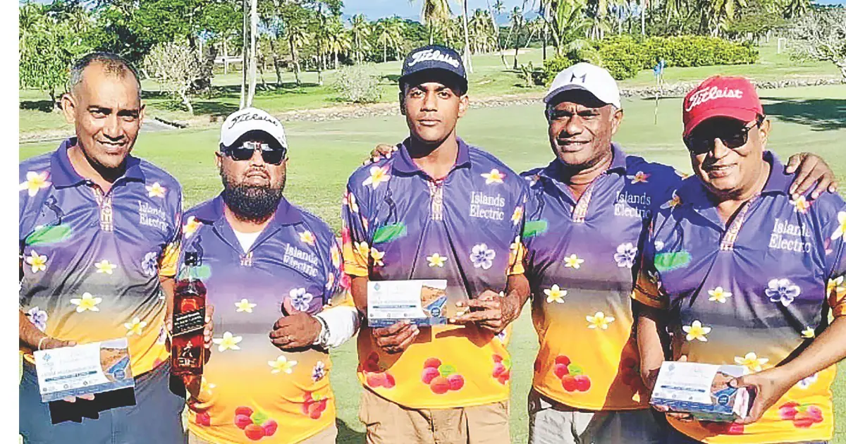 Islands Electric golf team captained by Roneel Prakash (left) with Lautoka Golf Club team-mates at Denarau Golf Racquet Club on June 20, 2026. Photo: Supplied