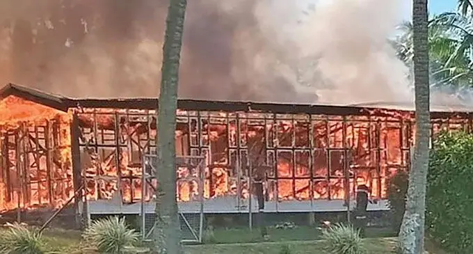 The scenes of the fire at Ra High School on April 25, 2024.