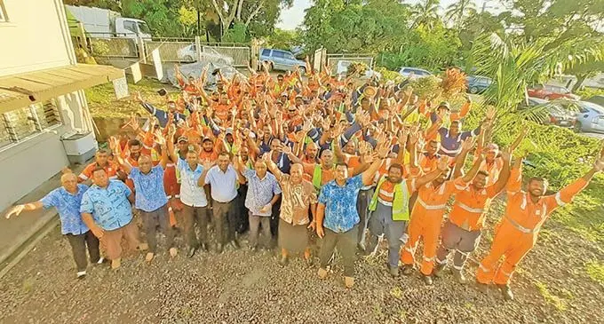 Suva Town Council team at the depot in Samabula after their morning devotion on January 15, 2021.  Photo: Shalveen Chand