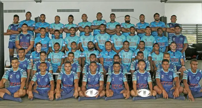 West Fiji Dolphins rugby league teams pose for a group photo at the Rhum Bar on Denarau, Nadi. Photo: Faith Yolanta
