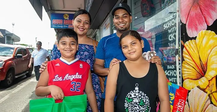 The Mallam family. From top left: Tuula Mallam (mother) Joseph Mallam (father) (bottom from left) Michael and Jillieanne doing some last minute shopping in Suva on February 5, 2023. Photo: Leon Lord